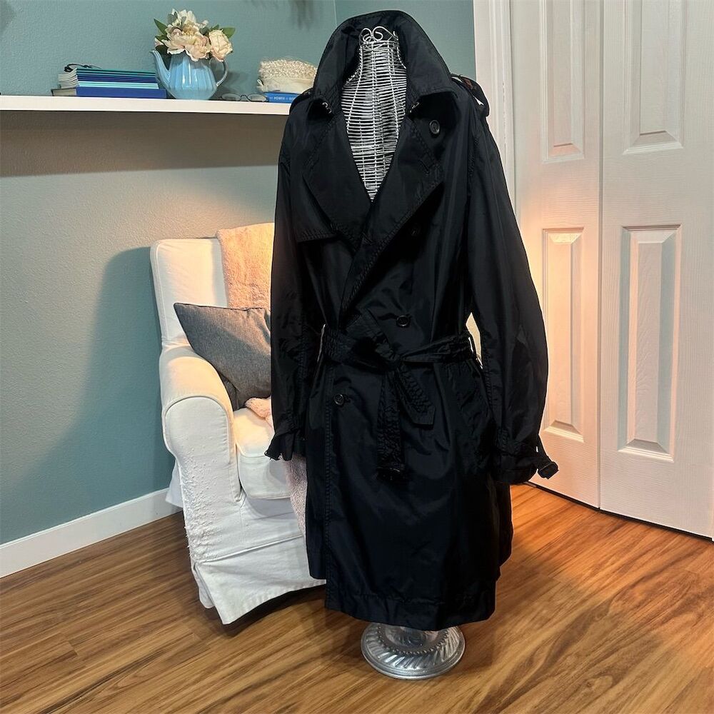 Banana Republic Women's Black Raincoat with Belt Size L Mid-Length